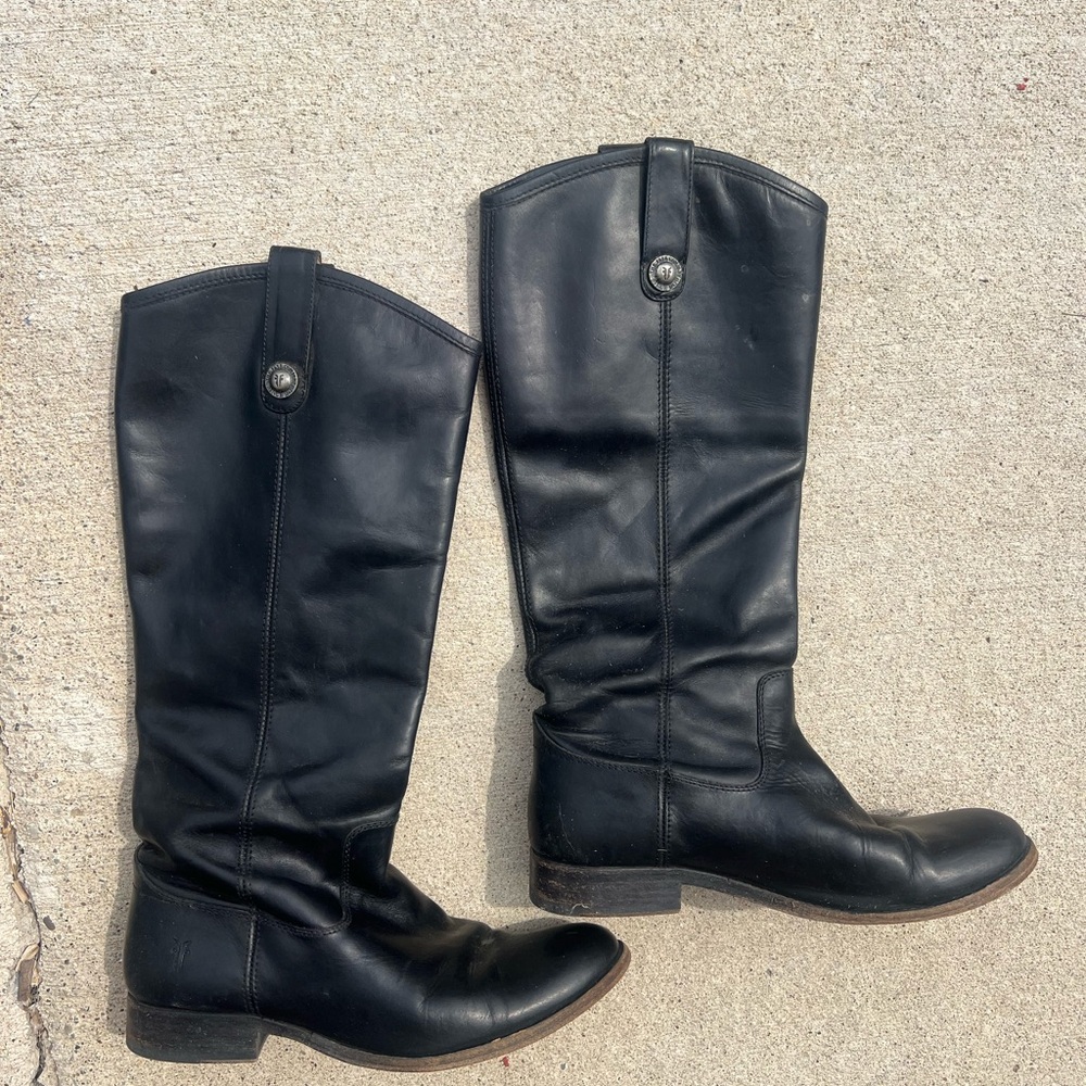 Frye Black Leather Over-the-Knee Riding Boots